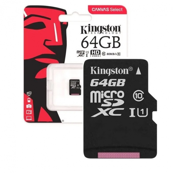 Карта памяти Micro SD 64 GB KINGSTON CLASS 10 + SD АДАПТЕР