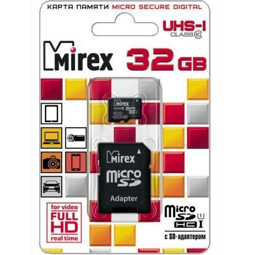 Карта памяти Micro SD 32 GB MIREX CLASS 10 + SD АДАПТЕР