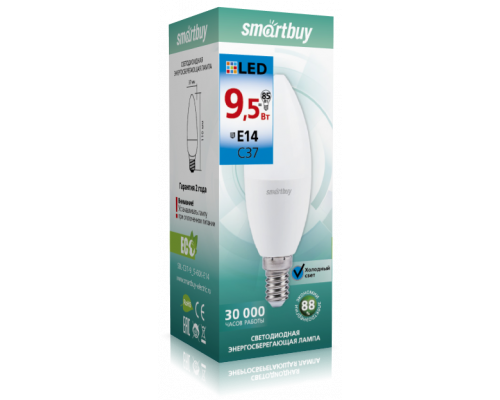 Светодиодная лампа SMARTBUY C37-9,5W/6000/E14 холодный свет 
