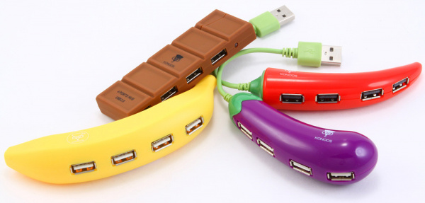 USB разветвитель 4 в 1 в ассортименте (баклажан/банан/кукуруза/перчик/морковка)