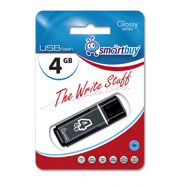 USB флешка 4 GB SMART BUY GLOSSY USB 2.0 (цвет в ассорт.)