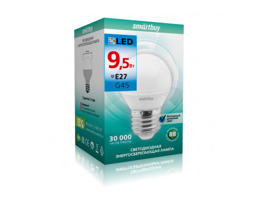 Светодиодная лампа SMARTBUY G45-9,5W/6000/E27 холодный дневной свет