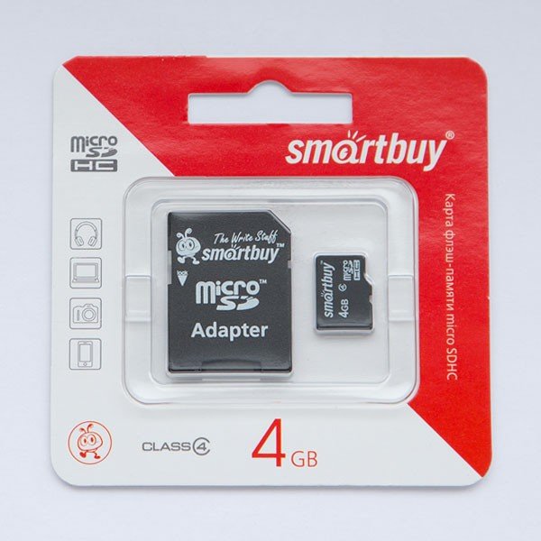 Карта памяти Micro SD 4 GB SMART BUY CLASS 10 + SD АДАПТЕР