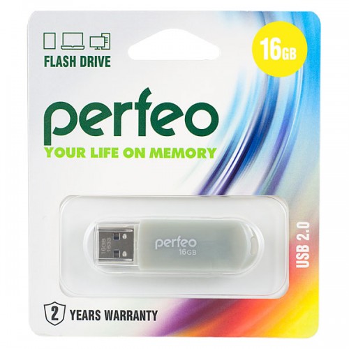 USB флешка 16 GB PERFEO C03 СЕРАЯ С КОЛПАЧКОМ USB 2.0