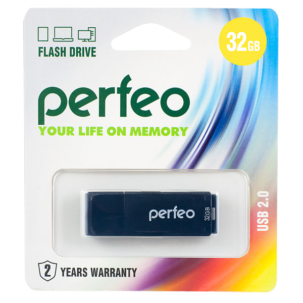 USB флешка 32 GB PERFEO C04 ЧЕРНЫЙ ПЛАСТИК С КОЛПАЧКОМ USB 2.0 