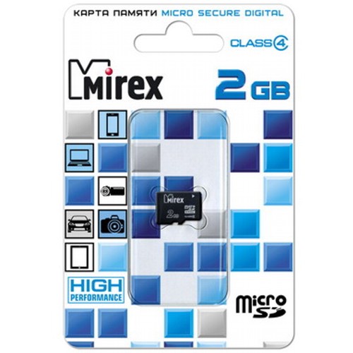 Карта памяти Micro SD 2 GB MIREX CLASS 4 С АДАПТЕРOМ