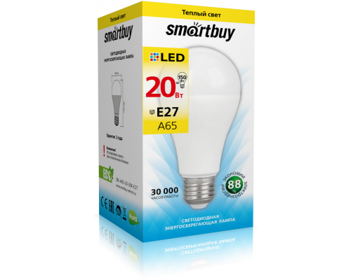 Светодиодная лампа SMARTBUY A65-20W/3000/E27 теплый свет
