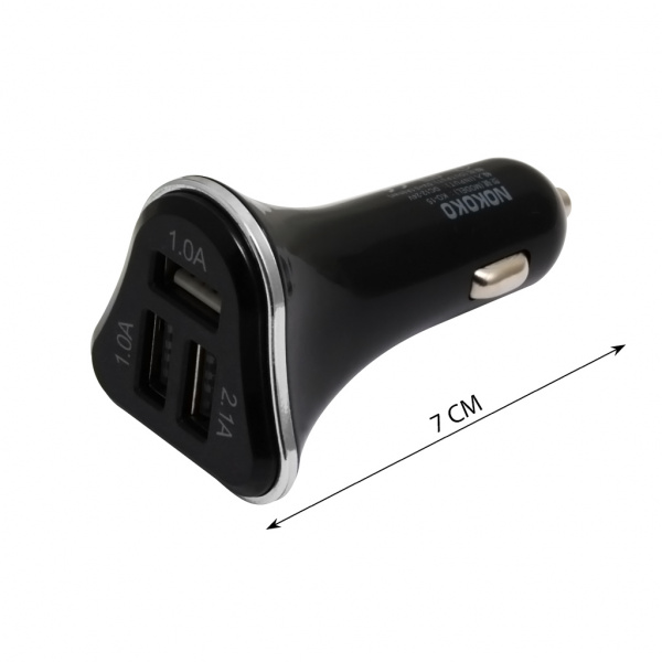 USB автомобильное з.у. 3 порта 2,1А+1,0А+1,0А  NOKOKO (цвета в ассортименте)